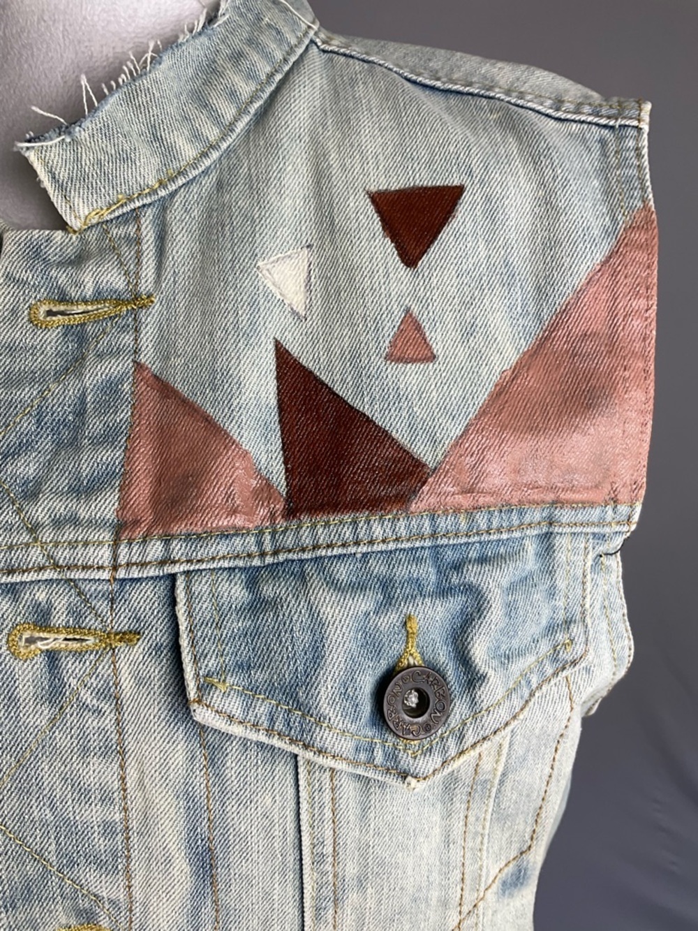 Hand Painted Denim Vest Wearable Art Geometric Streetwear Festival Boho Small - Picture 4 of 16